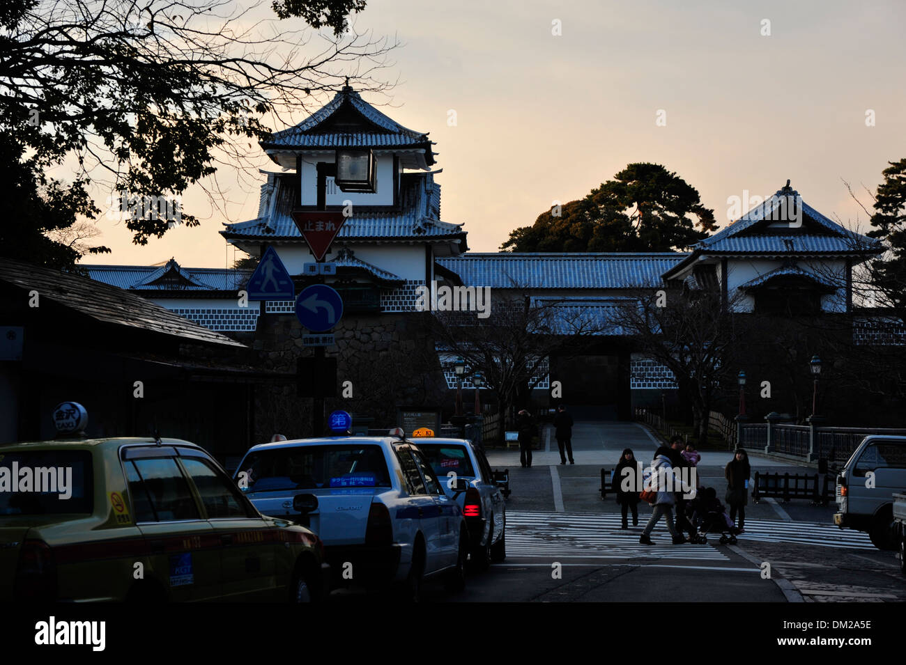 The Isikawa Gate of the Kanazawa Castle in the evening Stock Photo