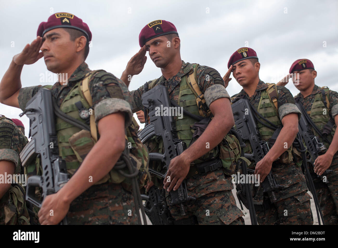 Guatemala City, Guatemala. 10th Dec, 2013. Soldiers of the Special Force 'Kaibil' of Guatemalan Army participate in a parade to commemorate the 92nd anniversary of the Guatemalan Air Force, in Guatemala City, capital of Guatemala, on Dec. 10, 2013. Credit:  Luis Echeverria/Xinhua/Alamy Live News Stock Photo