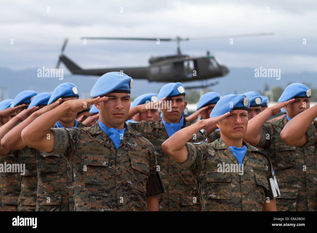 Guatemala City, Guatemala. 10th Dec, 2013. Soldiers of the United Nations Stabilization Mission in Haiti (MINUSTAH) of Guatemalan Army participate in a parade to commemorate the 92nd anniversary of the Guatemalan Air Force, in Guatemala City, capital of Guatemala, on Dec. 10, 2013. Credit:  Luis Echeverria/Xinhua/Alamy Live News Stock Photo