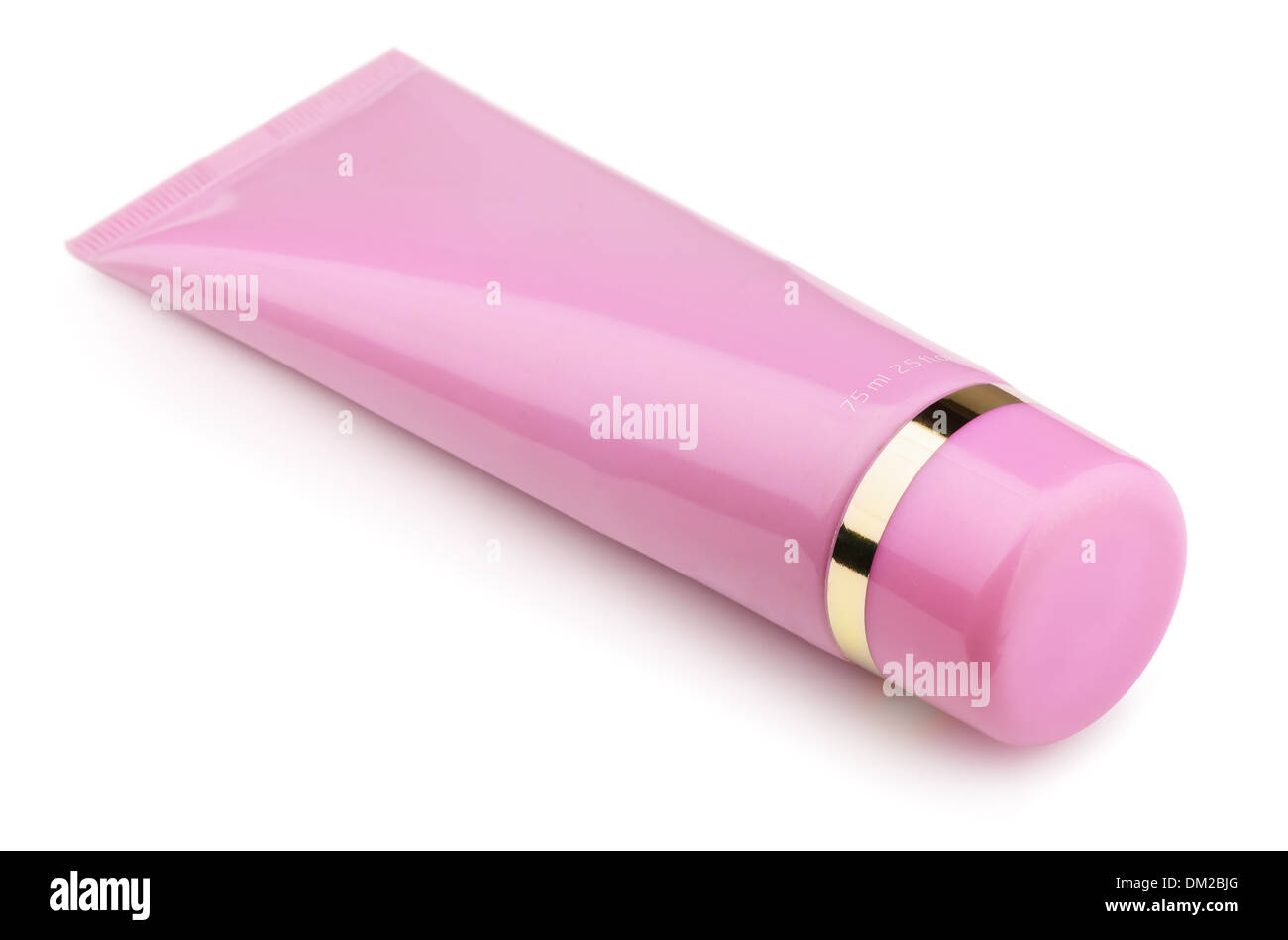 Pink plastic cosmetic tube isolated on white Stock Photo