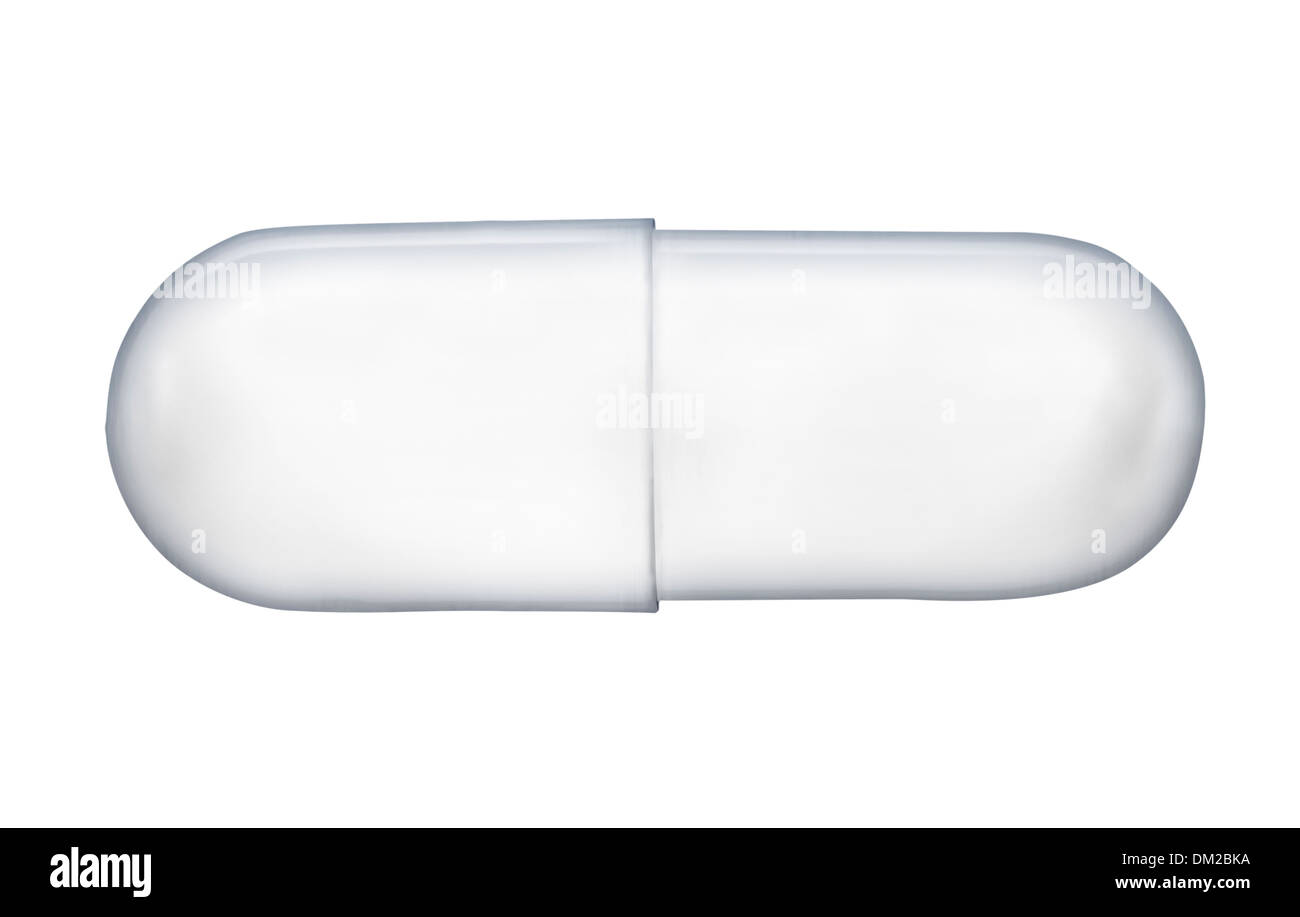 Single empty transparent capsule isolated on white Stock Photo