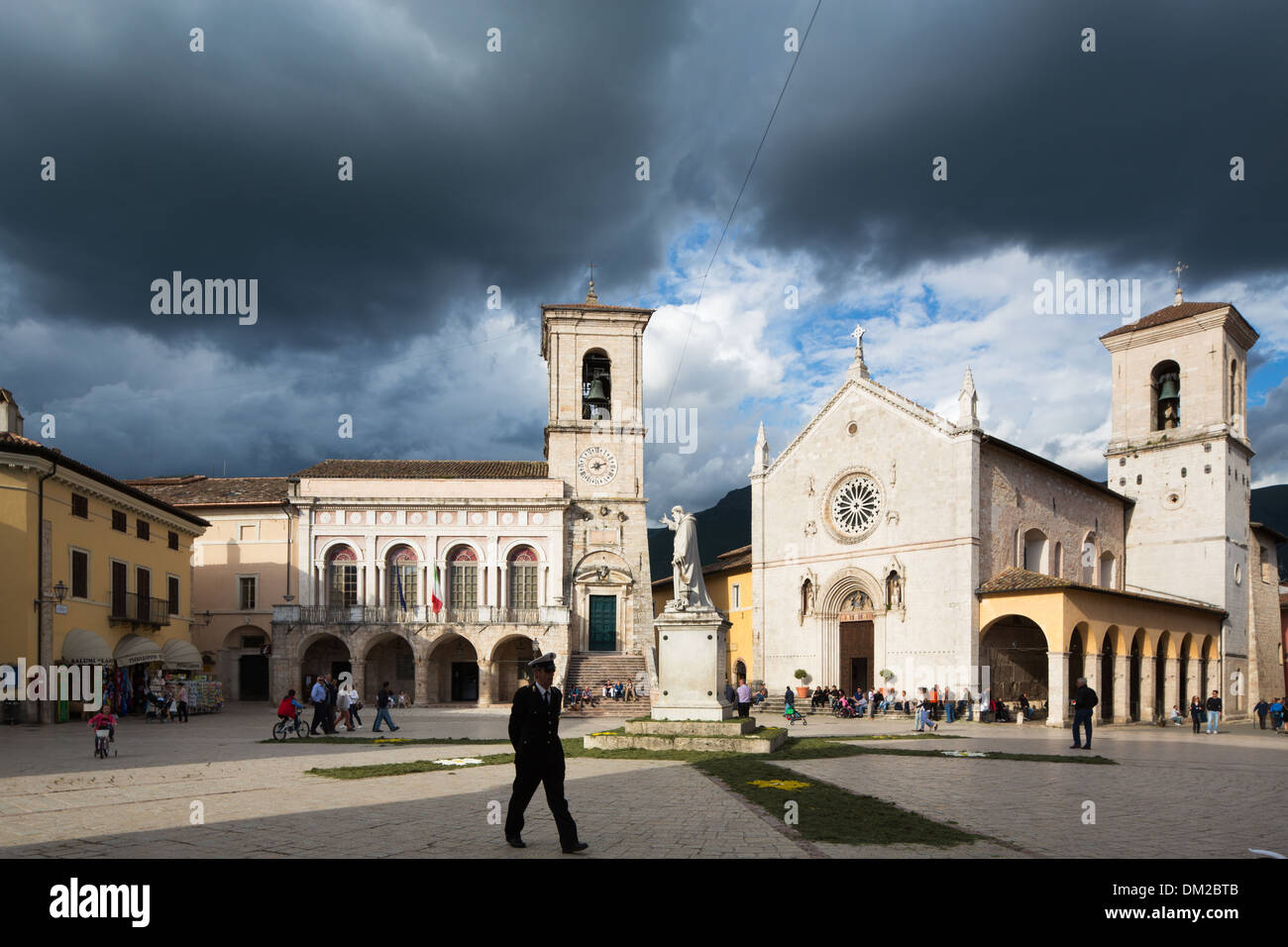 Piazza San Benedetto, Norcia, Umbria, Italy Stock Photo