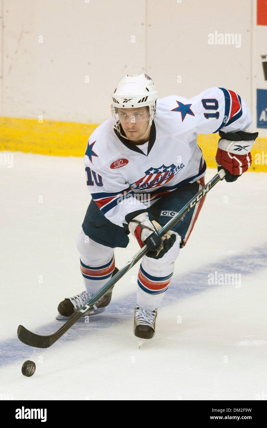 Rochester Americans center Jamie Johnson (10) in action during a game against the Hamilton Bulldogs. Hamilton defeated Rochester 6-1 at the Blue Cross Arena in Rochester, New York. (Credit Image: © Mark Konezny/Southcreek Global/ZUMApress.com) Stock Photo