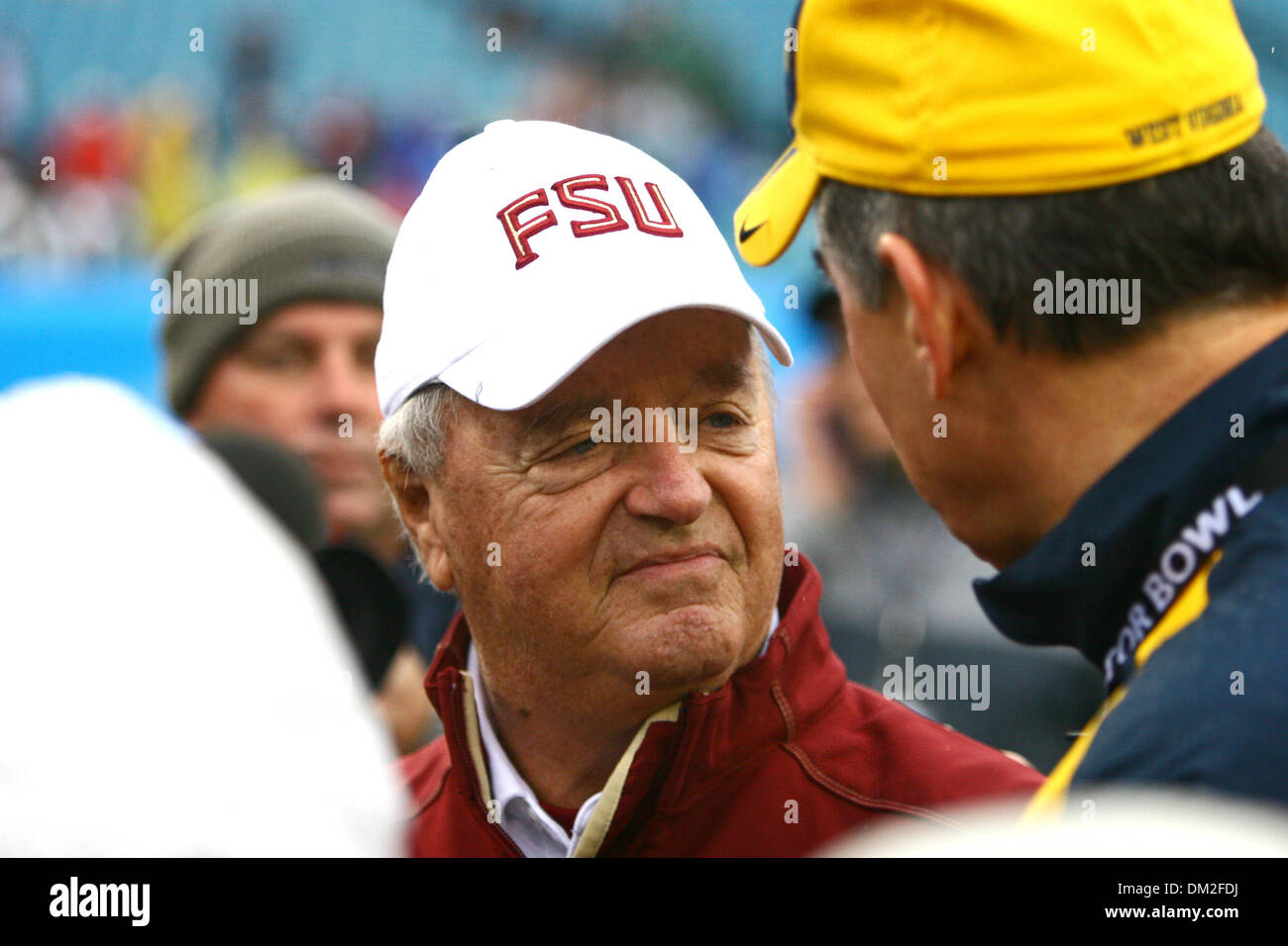 Florida State Head Coach Bobby Bowden Talks To West Virginia Governor Joe Manchin During Warm Ups Before The Konica Minolta Gator Bowl Between The West Virginia Mountaineers And The Florida State Seminoles