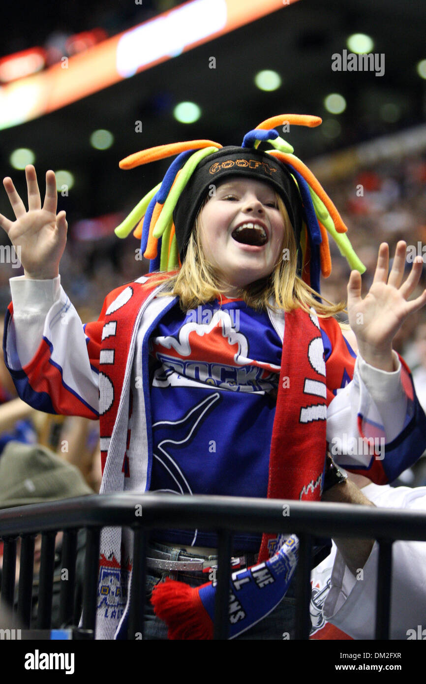 A young fan cheers the Toronto Rock during a lacrosse game against the