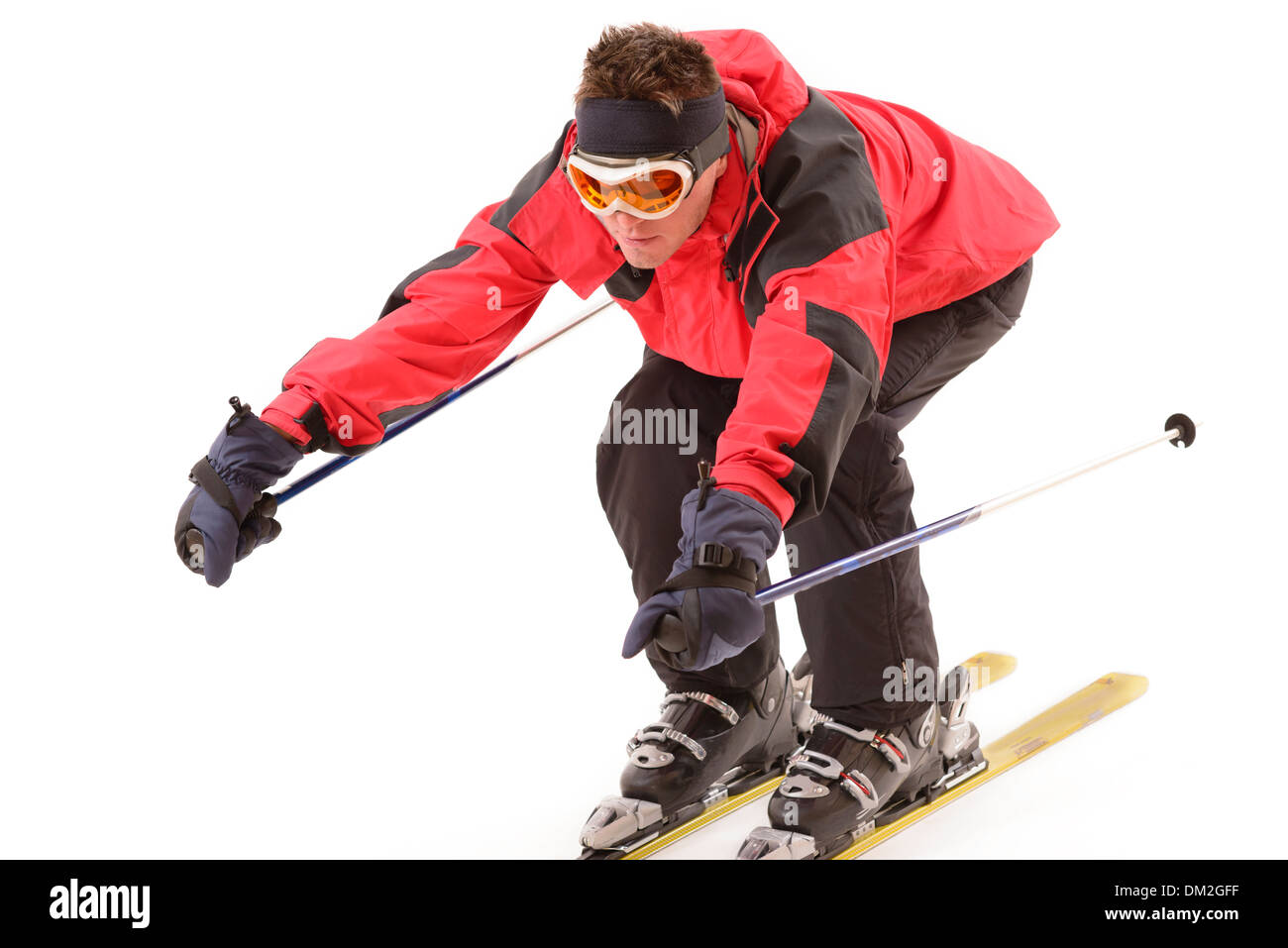 Man in ski suit isolated on white Stock Photo