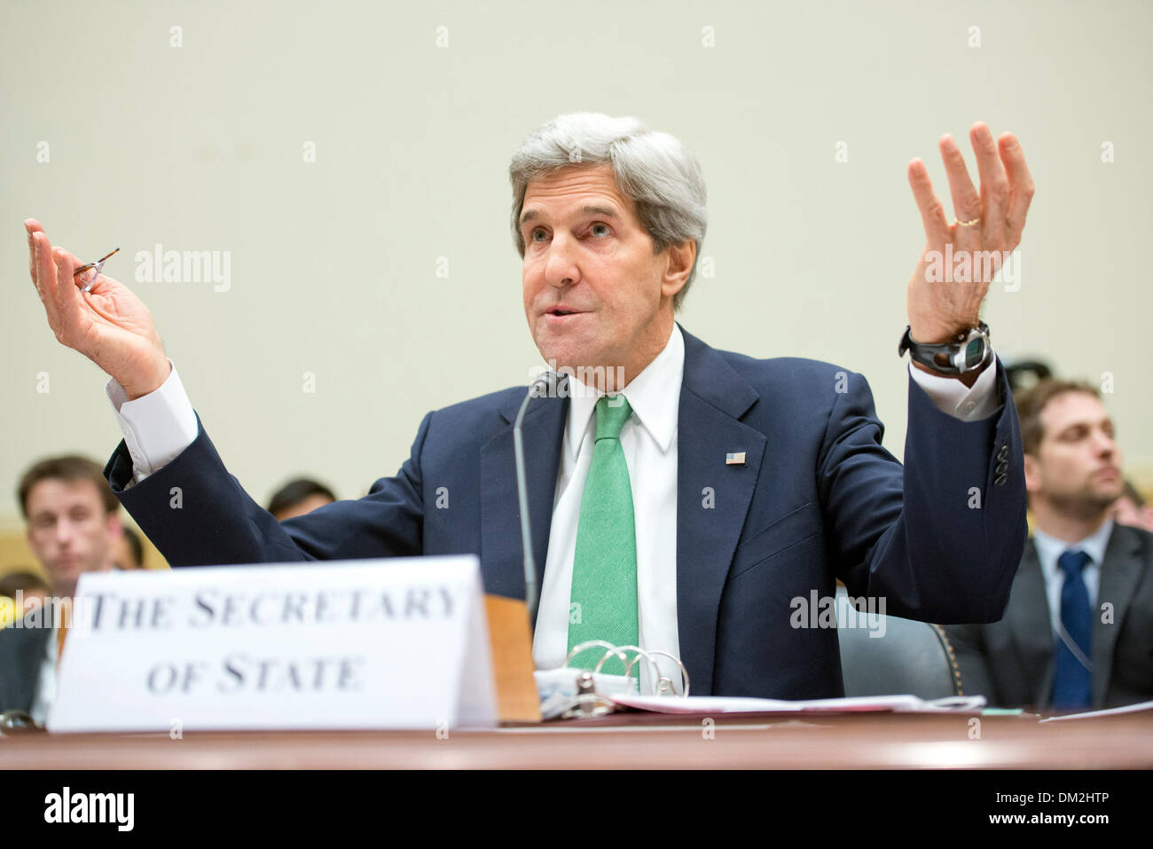 Washington DC, USA. 11th Dec, 2013. United States Secretary of State John F. Kerry testifies before the U.S. House Committee on Foreign Affairs on "The Iran Nuclear Deal: Does It Further U.S. National Security?" in the Rayburn House Office Building in Washington, DC on Tuesday, December 10, 2013. Credit: Ron Sachs / CNP Stock Photo