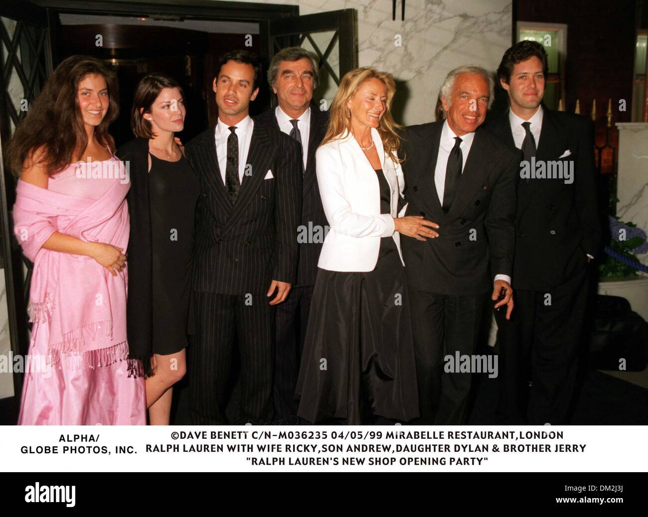 Apr. 5, 1999 - London, Great Britain - 04/05/99 MARIBELLE RESTAURANT,LONDON.Ralph  Lauren and his wife Ricky with their family - son Andrew, daughter Dylan  and brother Jerry.''RALPH LAUREN'S NEW SHOP OPENING PARTY'(Credit