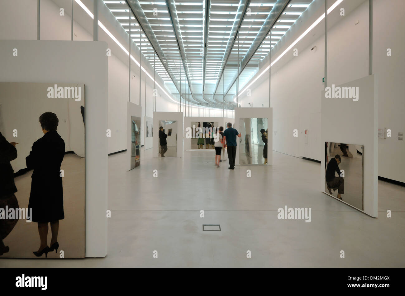 Maxxi, Rome, Italy. Architect: Zaha Hadid, 2009. Interior of exhibition space, works by artist Michelangelo Pistoletto. Stock Photo