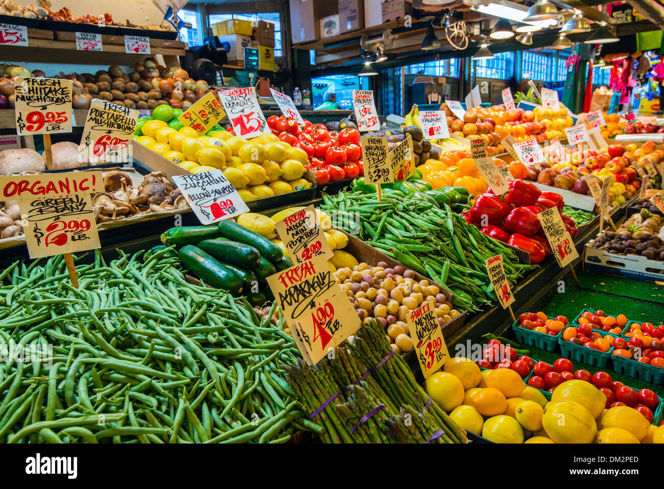 Fruits and vegetables stall, Pike Place Market, Seattle, Washington