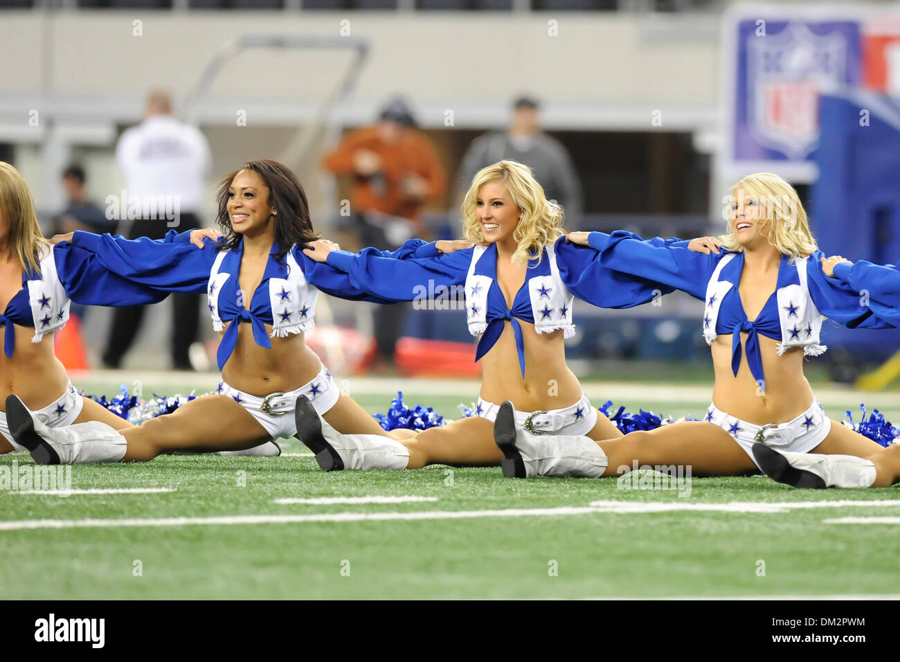 Jan 4, 2015; Arlington, TX, USA; Dallas Cowboys cheerleaders perform prior  to the game against the Detroit Lions in the NFC Wild Card Playoff Game at  AT&T Stadium. Mandatory Credit: Kevin Jairaj-U …