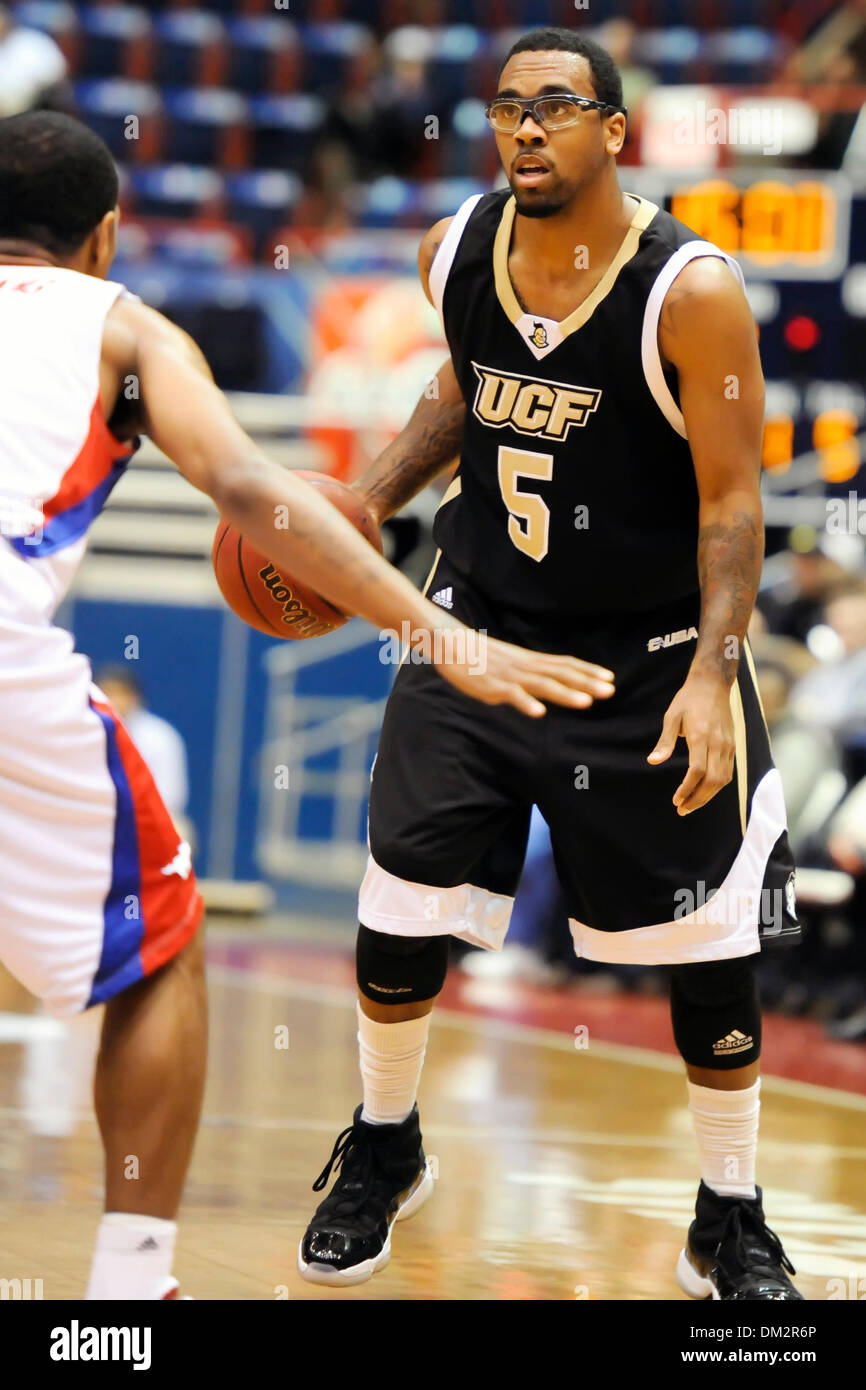 UFC G Marcus Jordan (5) looks to drive as the UCF Knights take on the SMU Mustangs at Moody Coliseum in Dallas, Texas.  The SMU Mustangs lead at the half, 41-16. (Credit Image: © Steven Leija/Southcreek Global/ZUMApress.com) Stock Photo