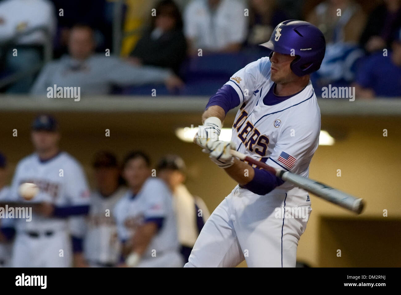 Centenary at LSU; LSU first baseman Blake Dean (34) connects with a pitch during a game against