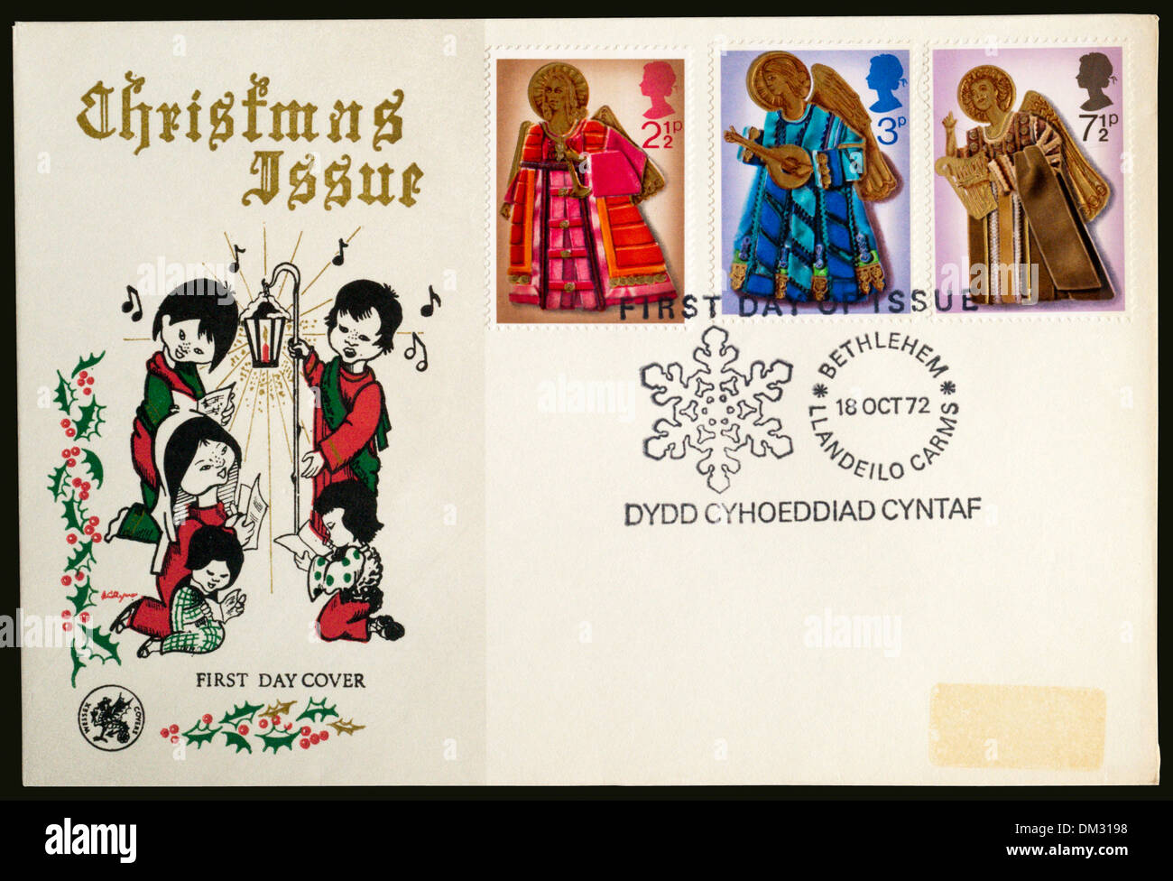 1972 Christmas stamps First Day Cover postmarked at Bethlehem in Wales. Stock Photo