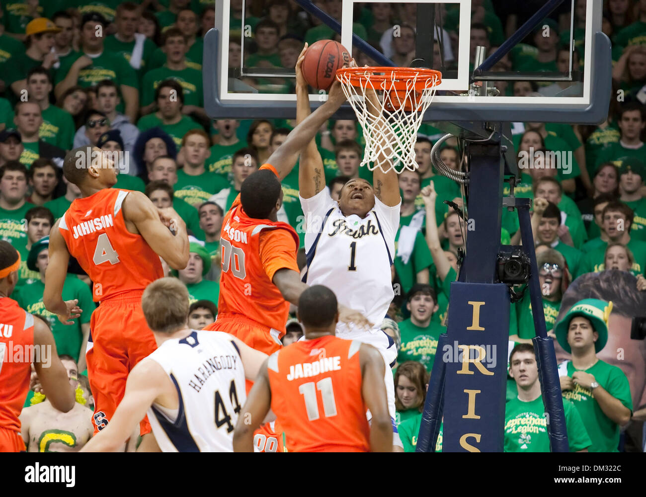 Notre Dame Forward Tyrone Nash (1) attempts to dunk in game action