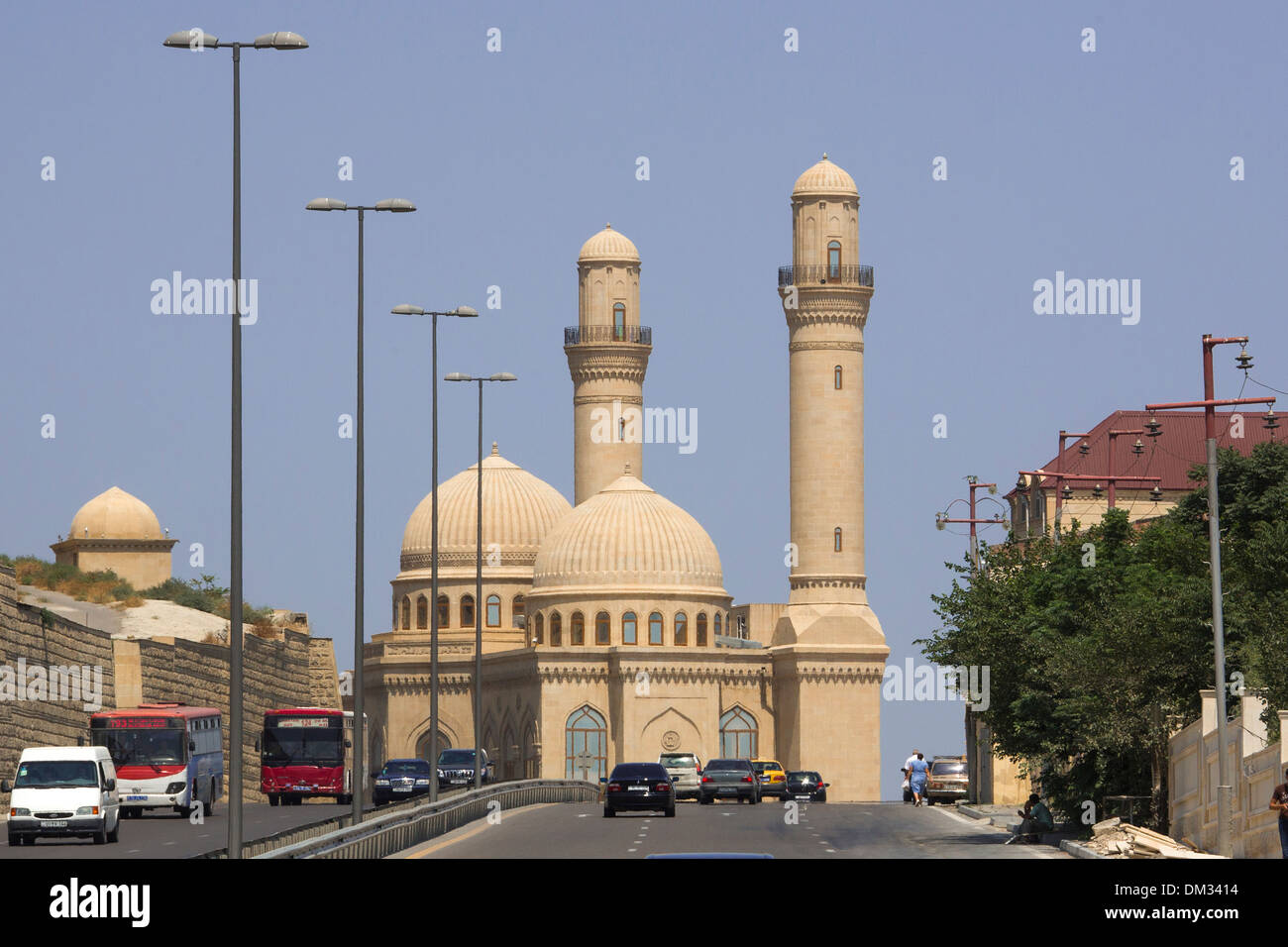 Azerbaijan, Caucasus, Eurasia, Baku, Bibi-Heybat, architecture, cars, city, highway, mosque Stock Photo