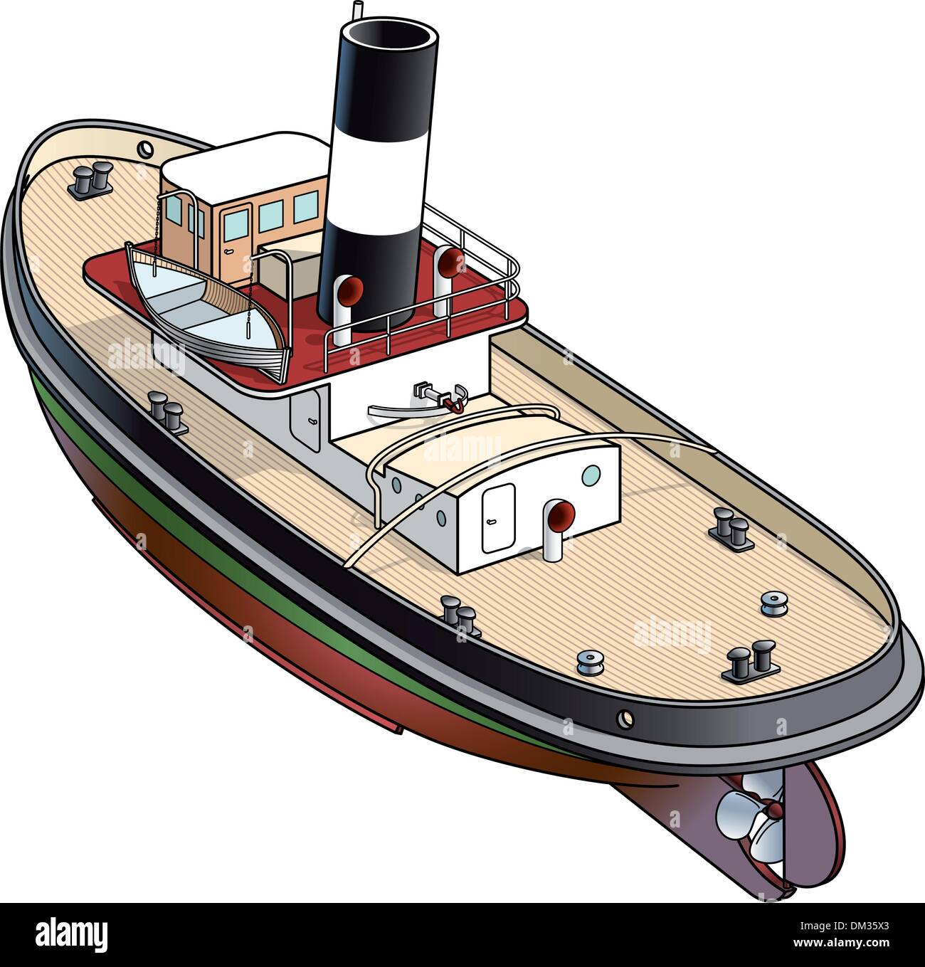 Isometric vector illustration of a tugboat from Falmouth - 1930 Stock Vector