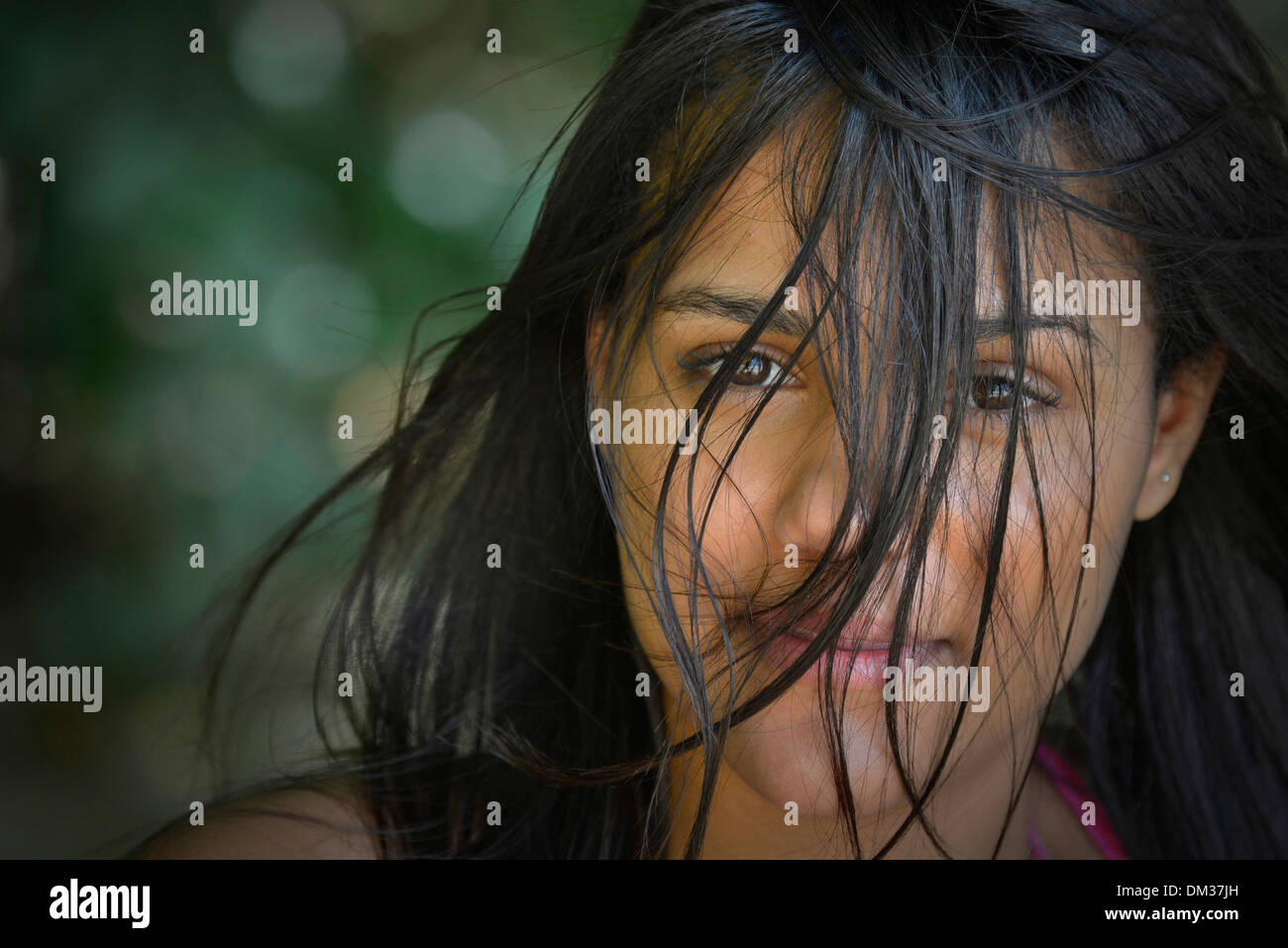 South America, Brazil, Paraty, face, Brazilian, brunette, mulatta, girl,  woman, exotic, portrait, hair, face Stock Photo - Alamy