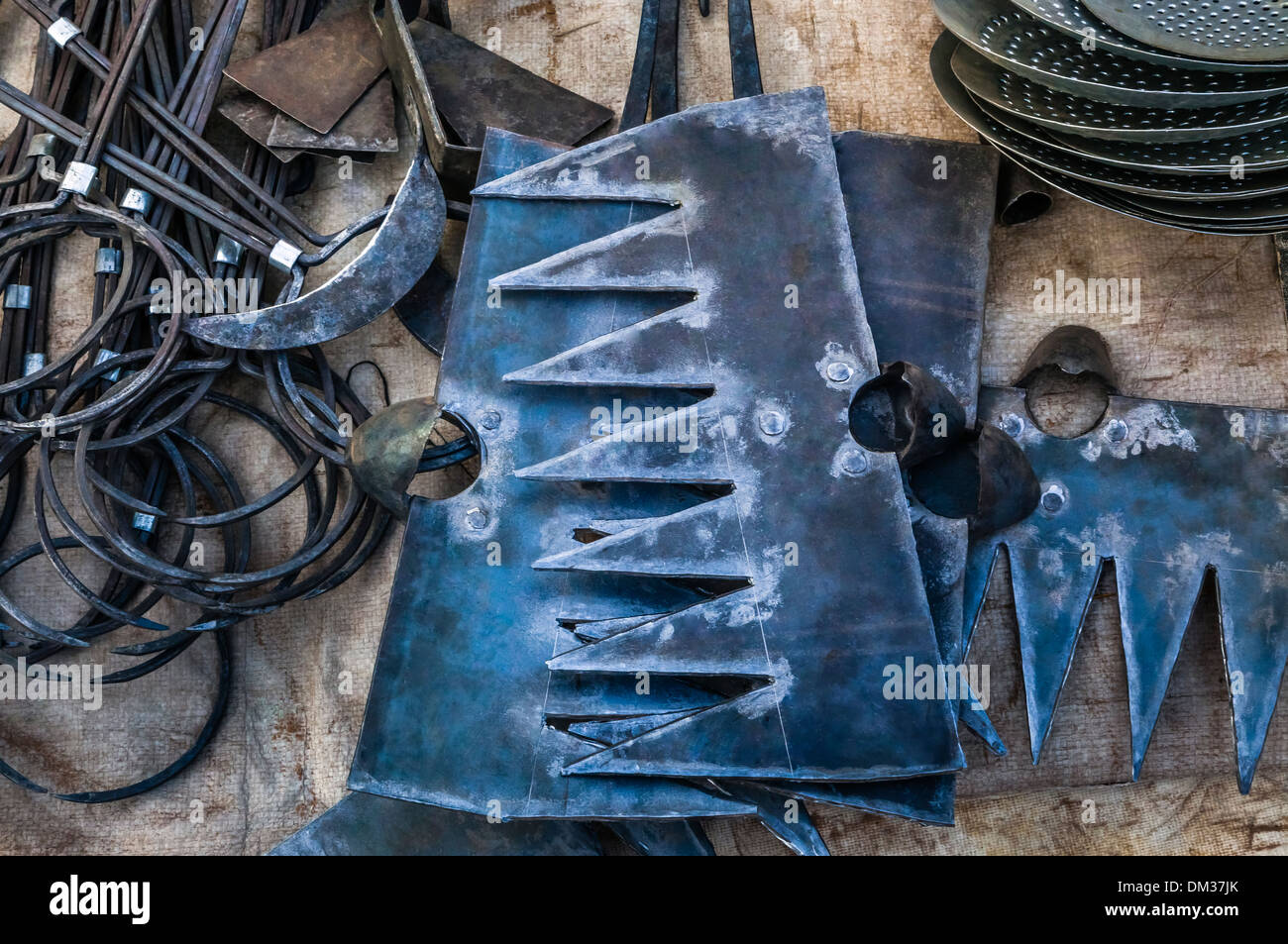 India, Rajasthan, Pushkar, hand-wrought metal tools Stock Photo