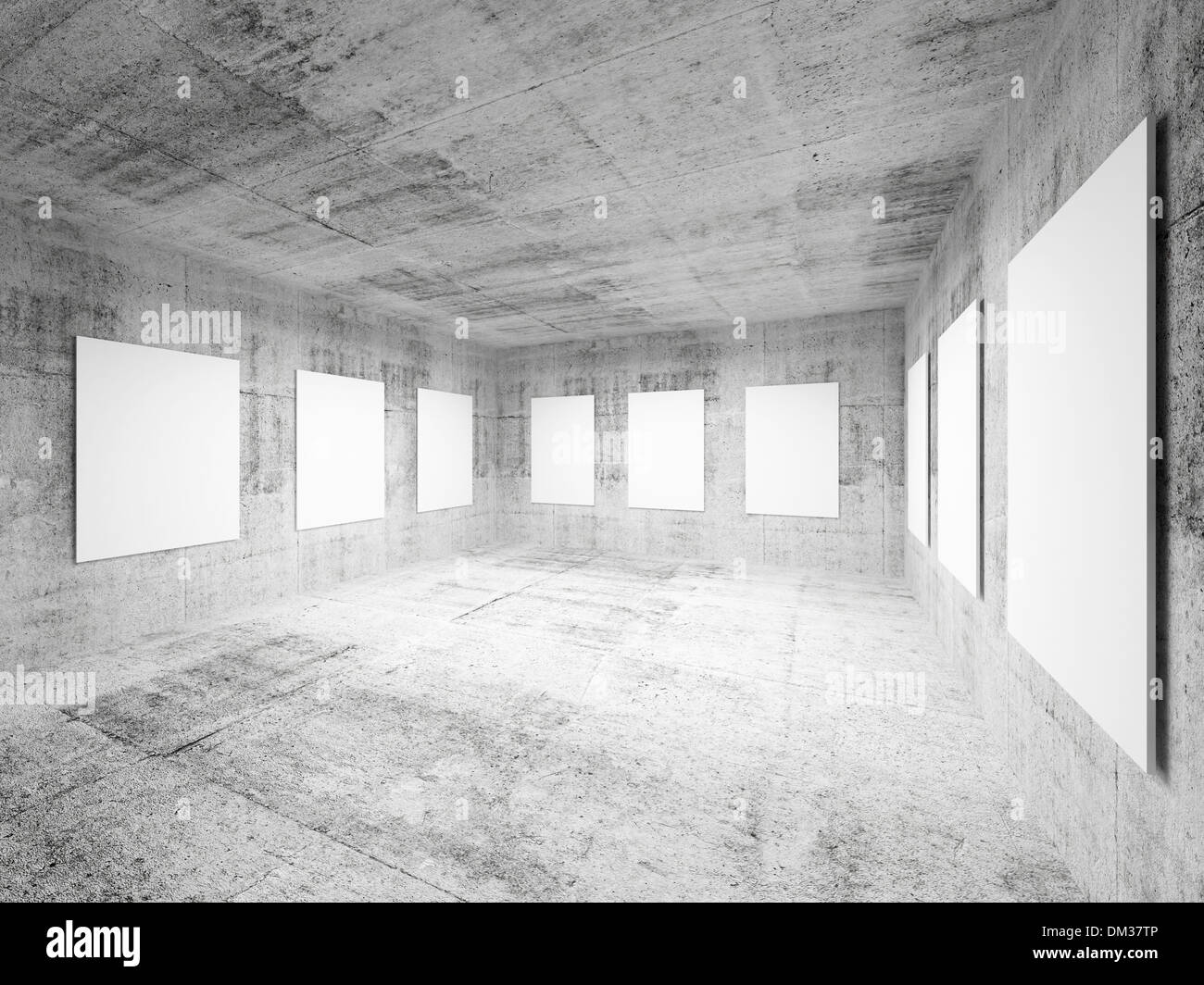 Empty art gallery concrete hall interior. Abstract 3d illustration Stock Photo