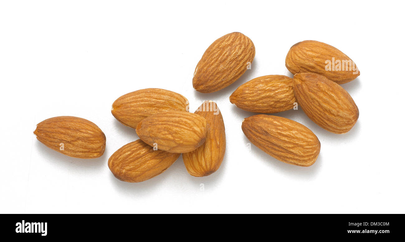 Almonds cut out on a white background Stock Photo