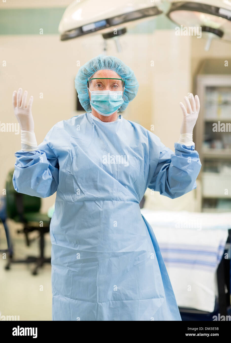 Female Doctor In Surgical Gown Stock Photo