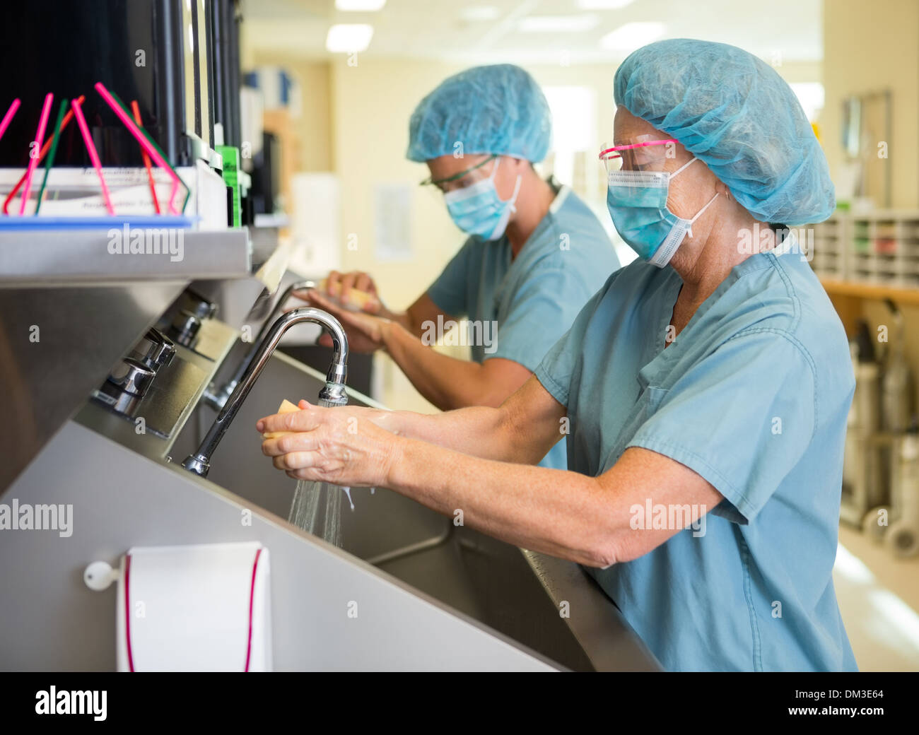 Scrubbing Hands and Arms Before Surgery Stock Photo Alamy