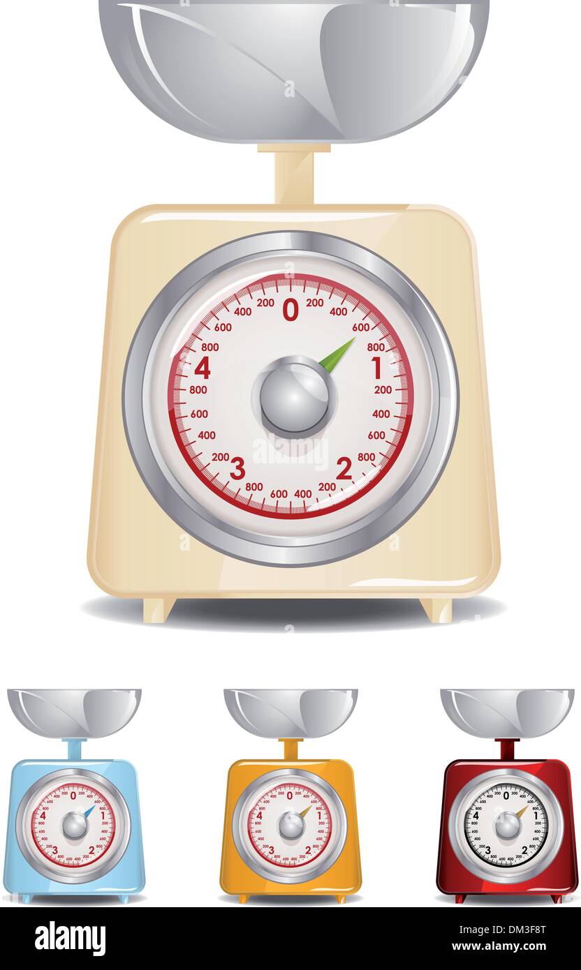 Cute Retro Weighing Scale with Sugary Food. Editable Clip art