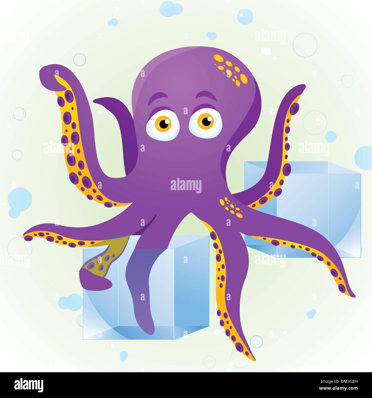 Octopus Fortune Teller with Crystal Cube. Stock Vector