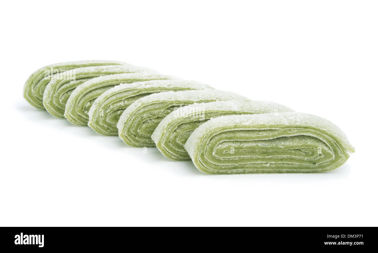 Fresh green tagliatelle pasta isolated on white Stock Photo Alamy