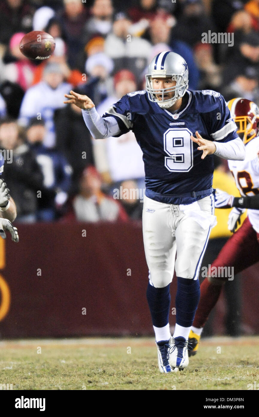 FedEx Field, Landover, Maryland. .Dallas Cowboys quarterback Tony Romo (9),  in game action during NFL prime-time Sunday night football between the  Dallas Cowboys and Washington Redskins. This being the last home game