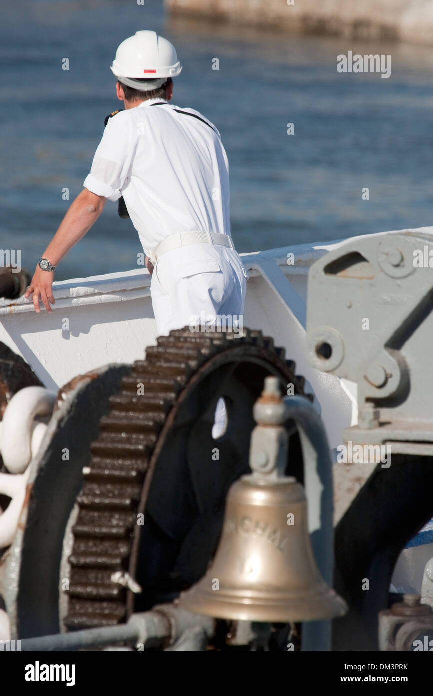 A ships officer on deck. Stock Photo