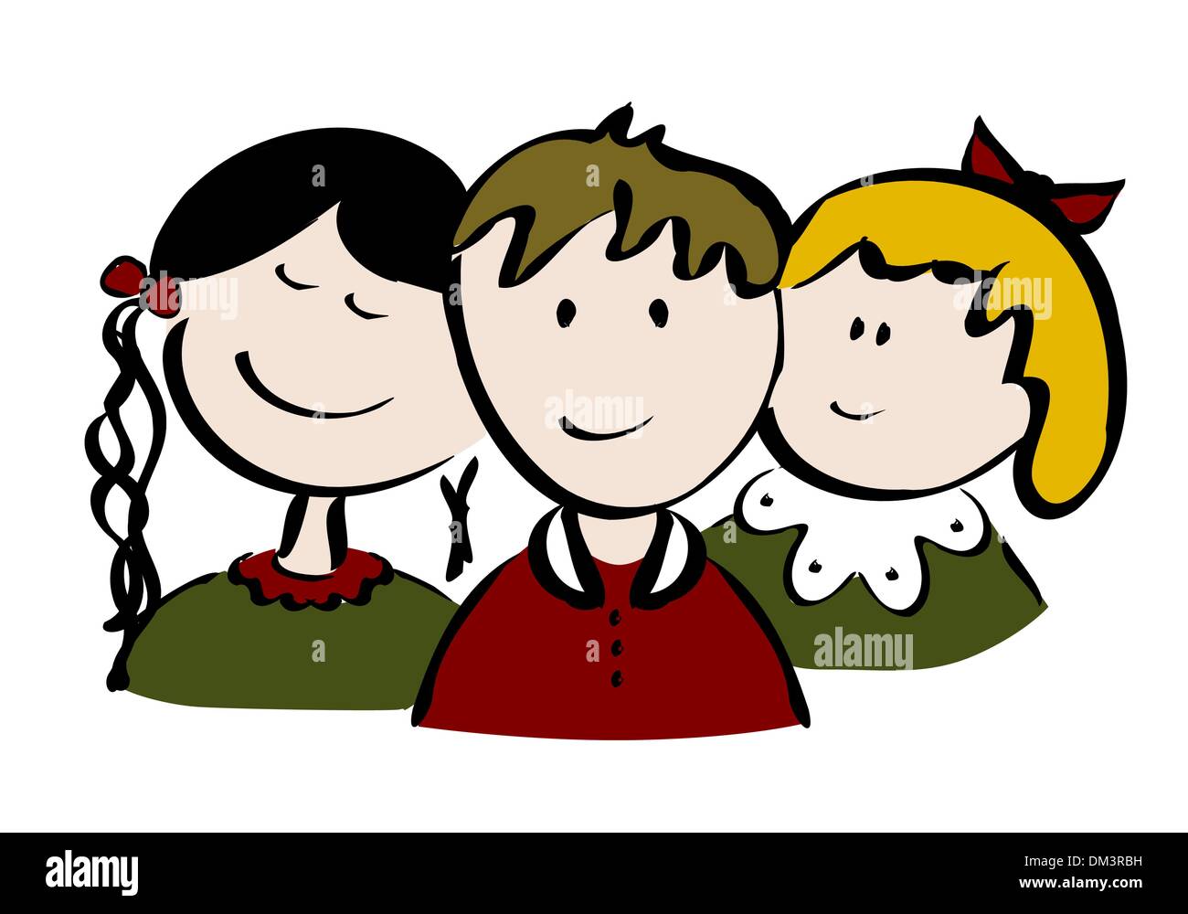 Three kids in colorful clothing Stock Vector