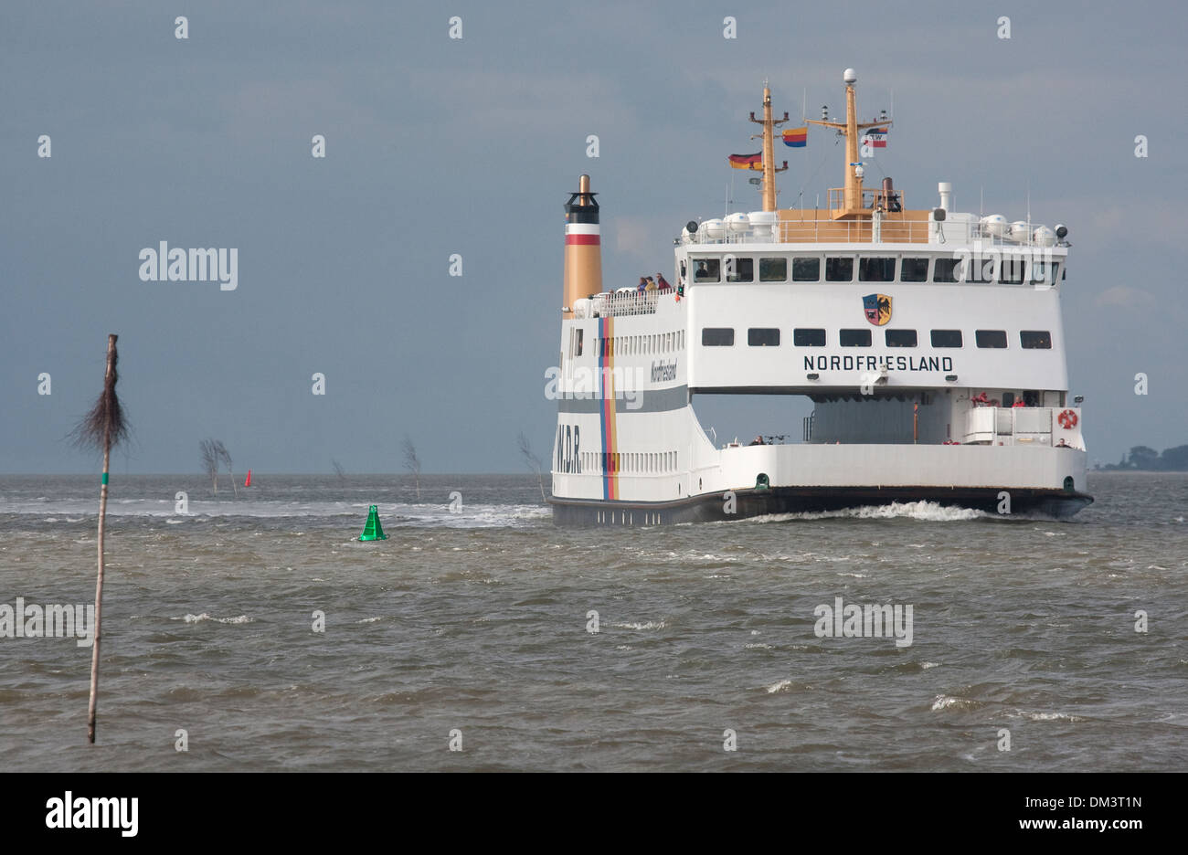 Scene from the Wyker Dampfschiffs-Reederei ferry operation connecting Dagebüll, Föhr and Amrum. Stock Photo
