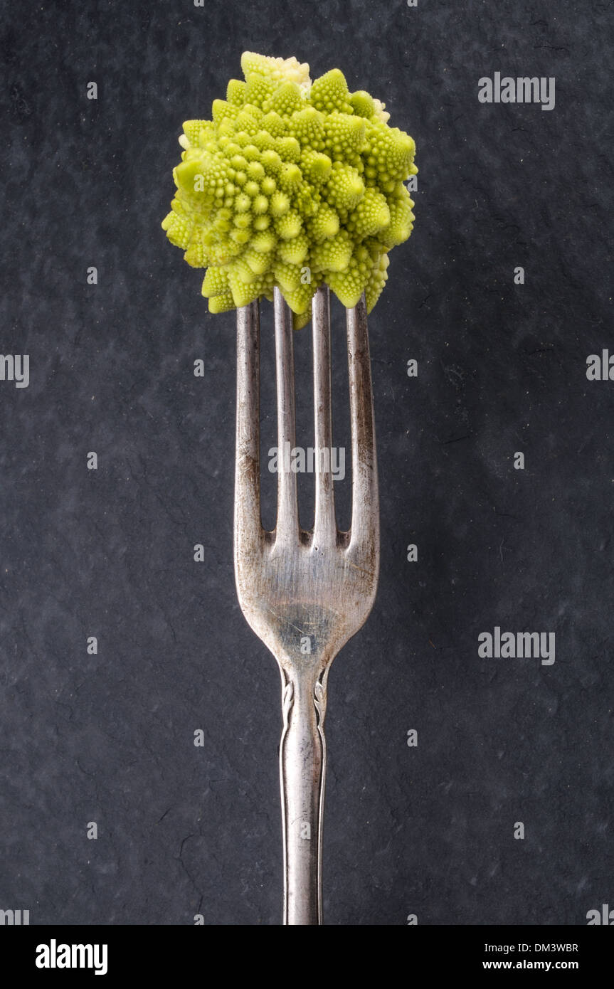 Romanesco broccoli on a fork Stock Photo