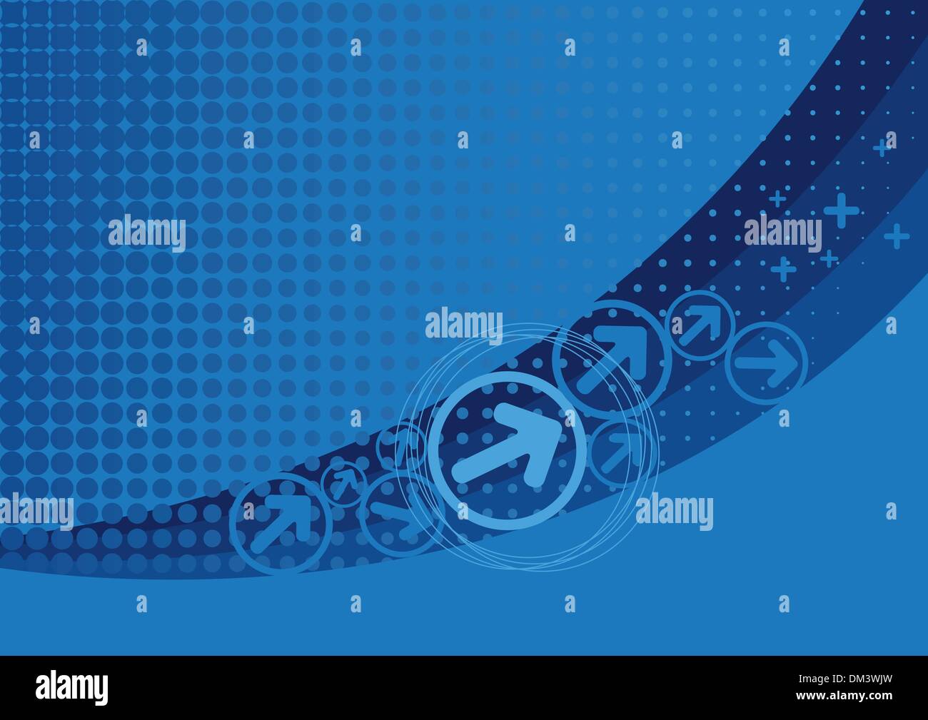 Blue background with halftone and arrows Stock Vector