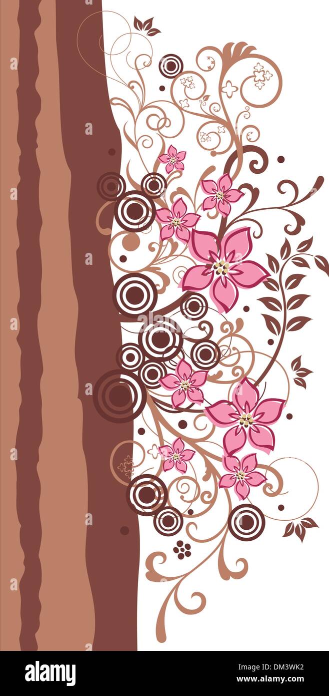 Brown and pink floral border Stock Vector