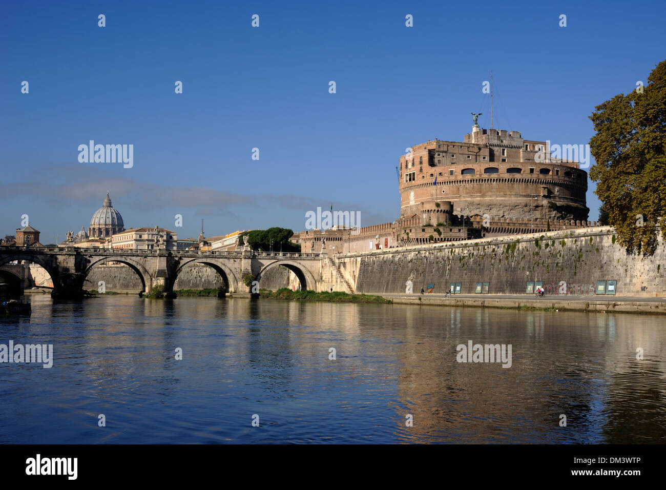 Italy, Rome, Tiber river, Castel Sant'Angelo, bridge and St Peter's basilica Stock Photo