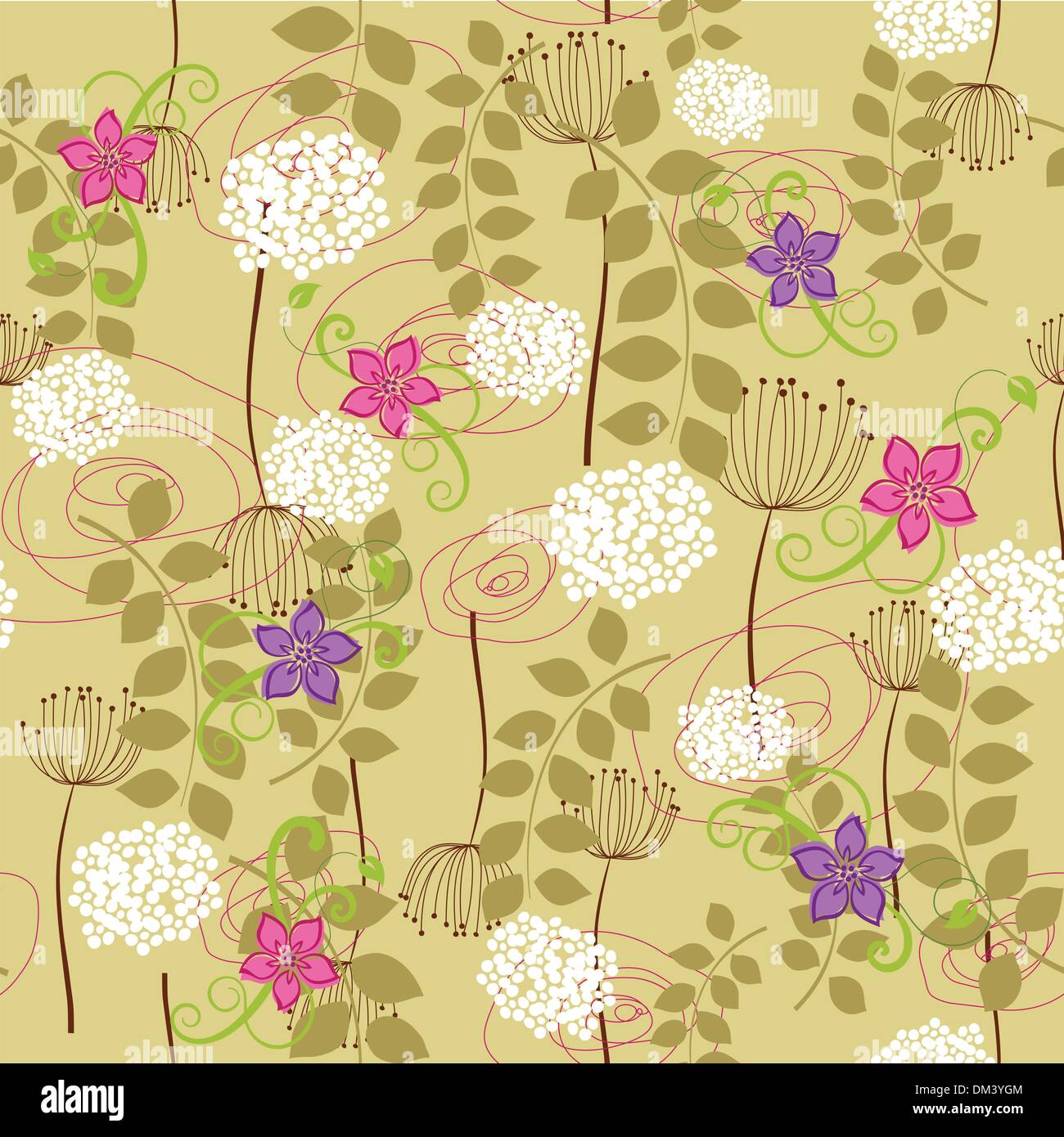 Seamless dandelion and flower wallpaper Stock Vector