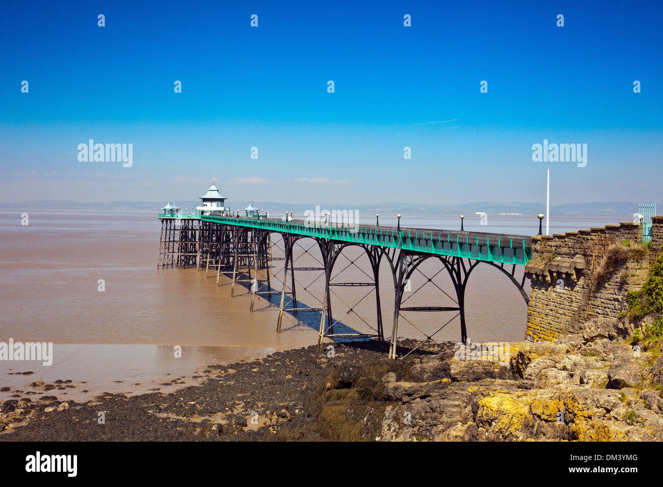 The restored Victorian pier and Bristol Channel at Clevedon, North Somerset, England, UK Stock Photo