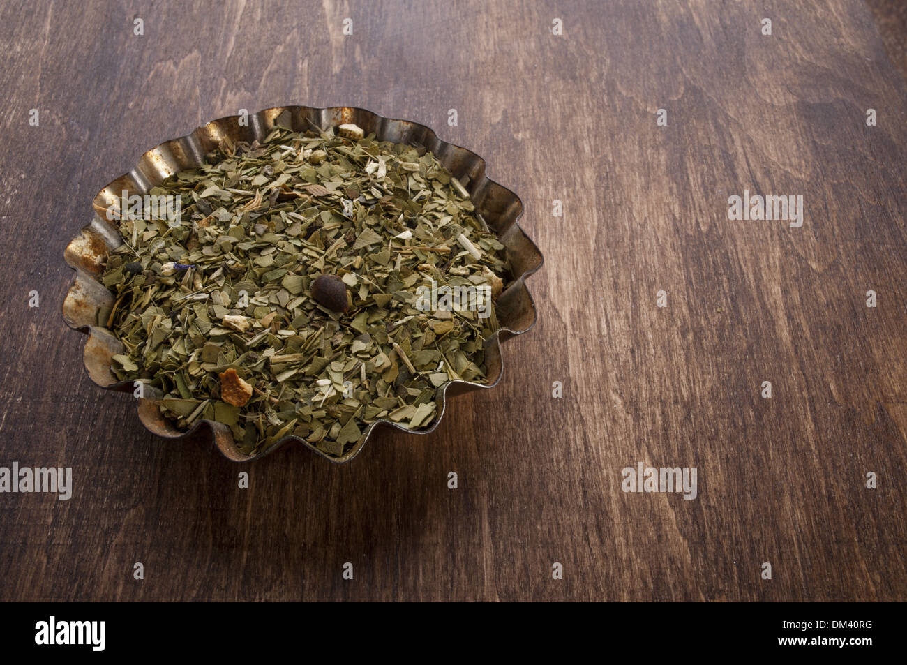 Dry mate tea on wooden background 2 Stock Photo