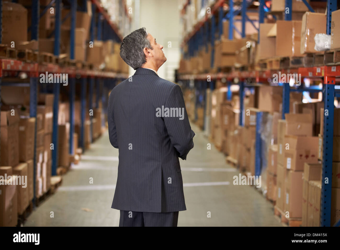 Rear View Of Manager In Warehouse Stock Photo