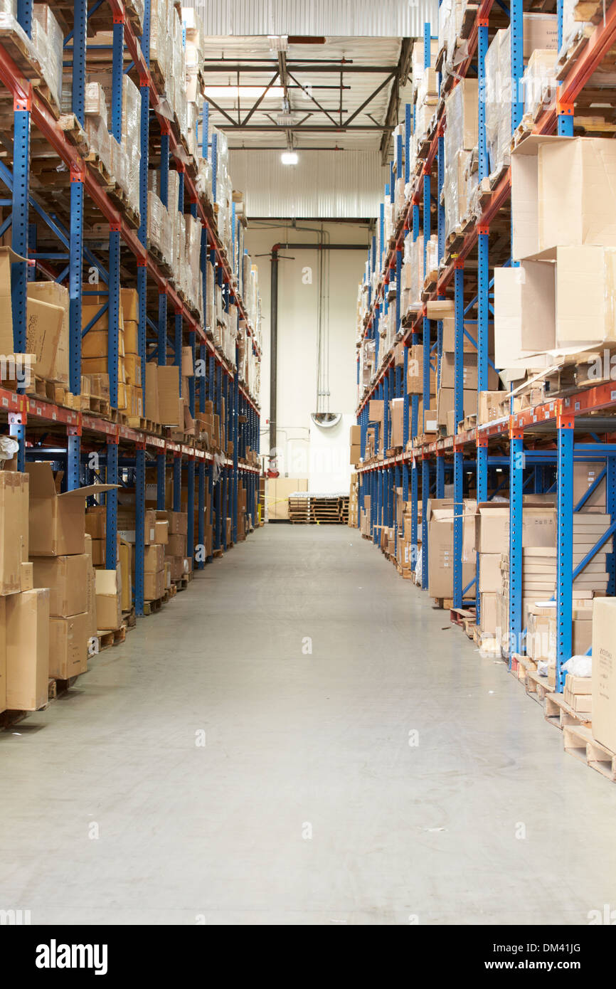 Interior Of Warehouse With Goods On Shelves Stock Photo
