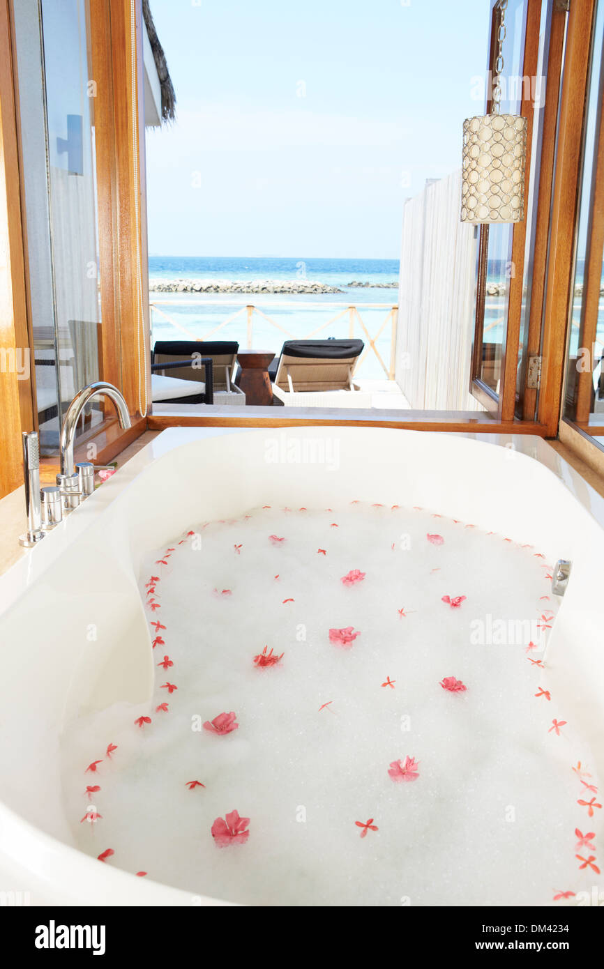 Luxury Hotel Bathroom With Ocean View Stock Photo