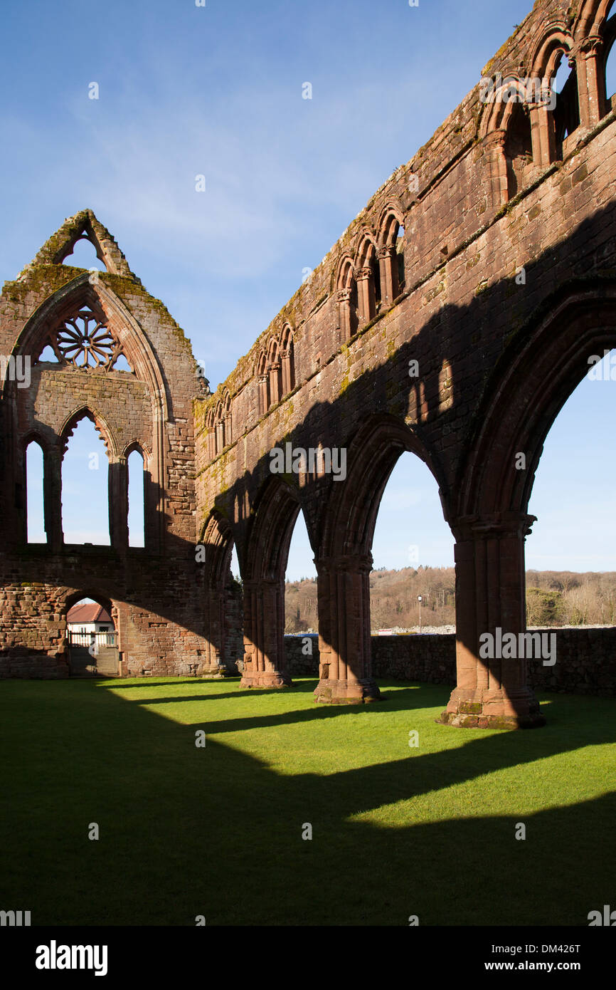 The ruins of Sweetheart Abbey in the afternoon sun, New Abbey Bridge, Dumfries and Galloway. Stock Photo