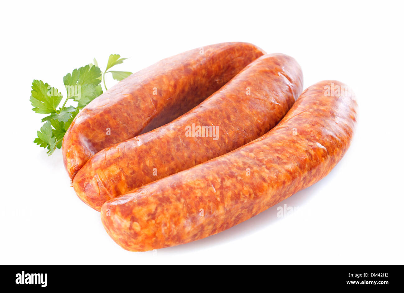 Montbeliard sausages in front of white background Stock Photo