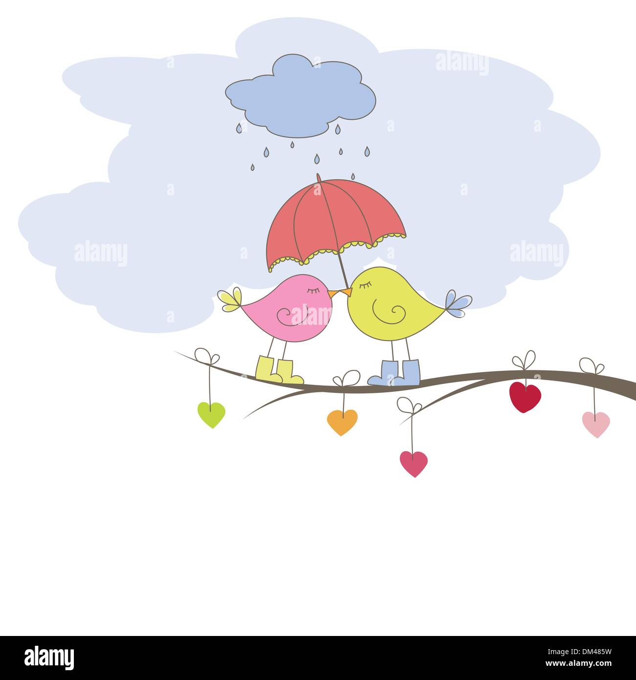 Romantic card with birds. Vector illustration Stock Vector