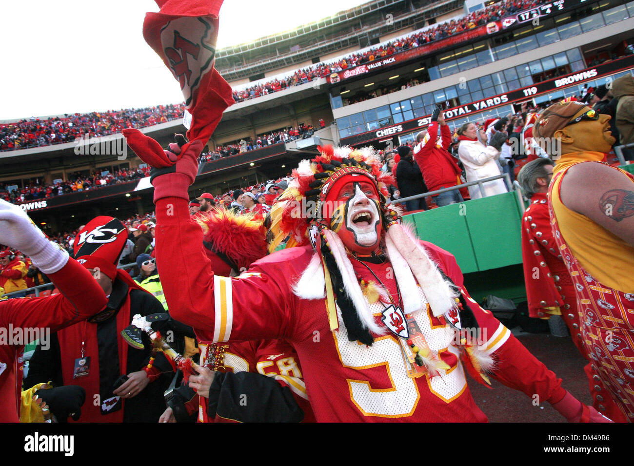 A Chiefs fan cheers after a touchdown during the NFL football game ...