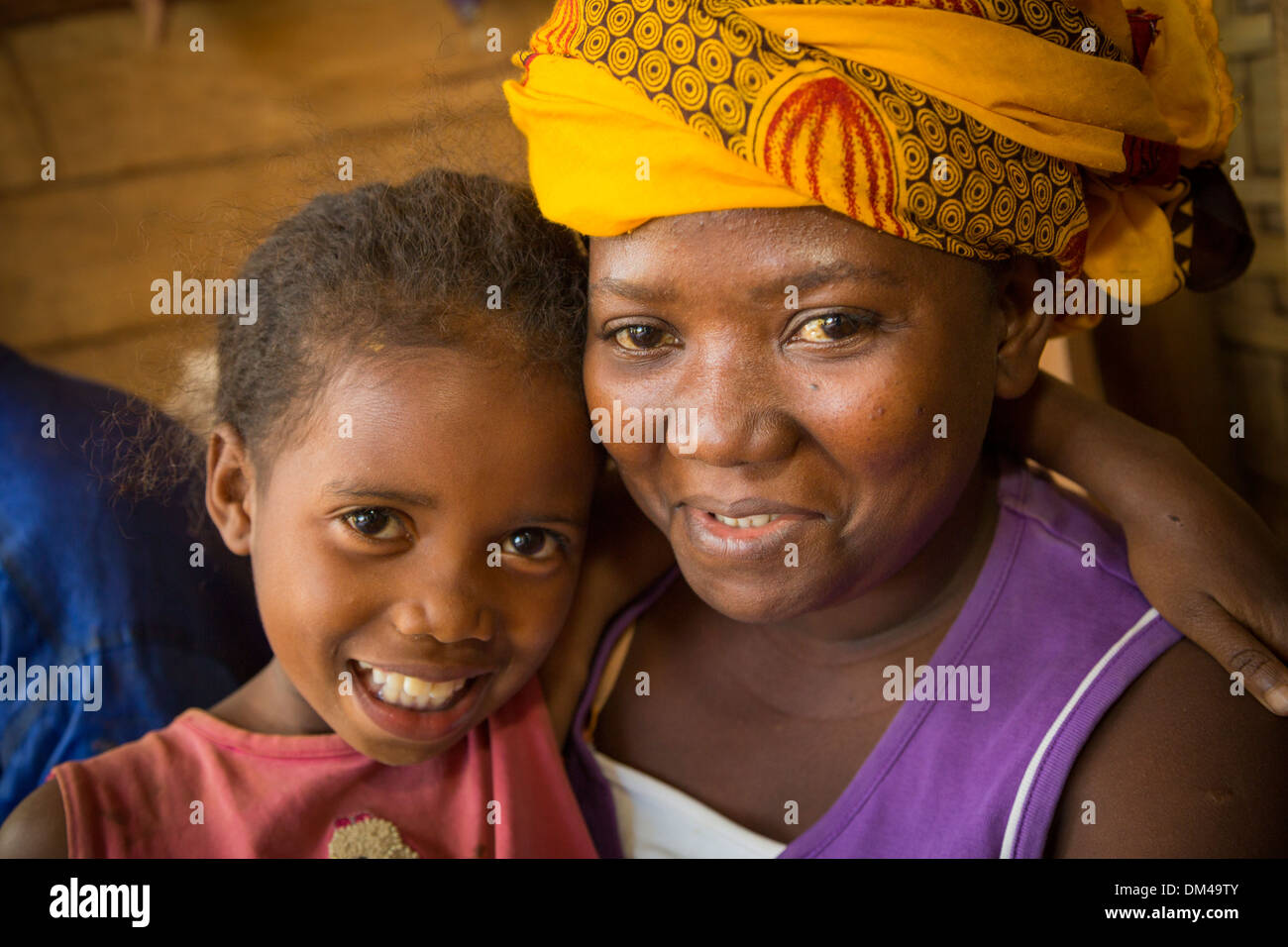 Portrait of mother and child in Fenerive Est, Madagascar. Stock Photo