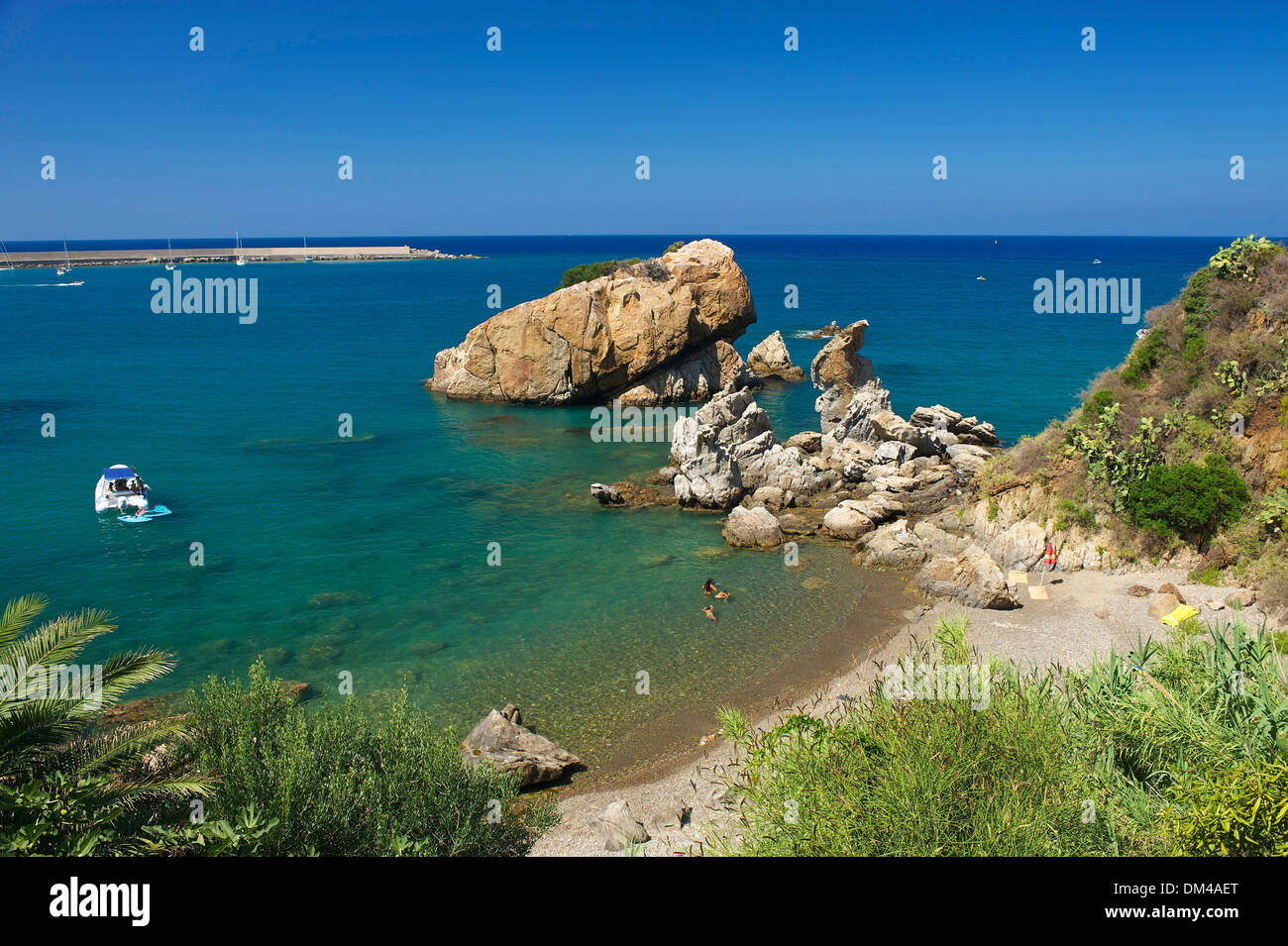 Sicily Italy South Italy Europe island Caldura Beach Cefalu beach seashore coast scenery landscape Mediterranean Sea sea Stock Photo